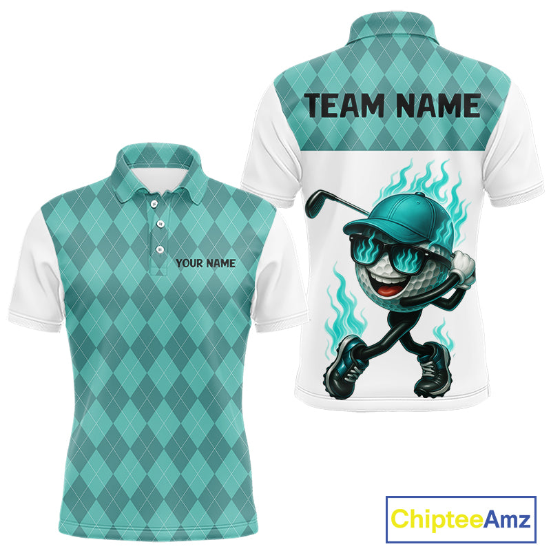 Turquoise argyle pattern Funny Flame Golf polo shirt for men Custom team mens Golf attire NQS11102