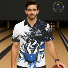 Load image into Gallery viewer, Black &amp; White Women Bowling Hawaiian Shirt Custom bowling button up shirt, bowling outfit | Blue NQS11305