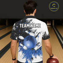Load image into Gallery viewer, Black &amp; White Women Bowling Hawaiian Shirt Custom bowling button up shirt, bowling outfit | Blue NQS11305