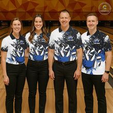 Load image into Gallery viewer, Black &amp; White Women Bowling Polo, 1/4 Zip Shirts Custom bowling jersey, girls bowling outfit | Blue NQS11305