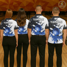 Load image into Gallery viewer, Black &amp; White Women Bowling Polo, 1/4 Zip Shirts Custom bowling jersey, girls bowling outfit | Blue NQS11305