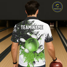 Load image into Gallery viewer, Black &amp; White Women Bowling Hawaiian Shirt Custom bowling button-up shirt, bowling outfit | Green NQS11306