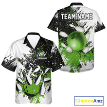 Load image into Gallery viewer, Black &amp; White Women Bowling Hawaiian Shirt Custom bowling button-up shirt, bowling outfit | Green NQS11306