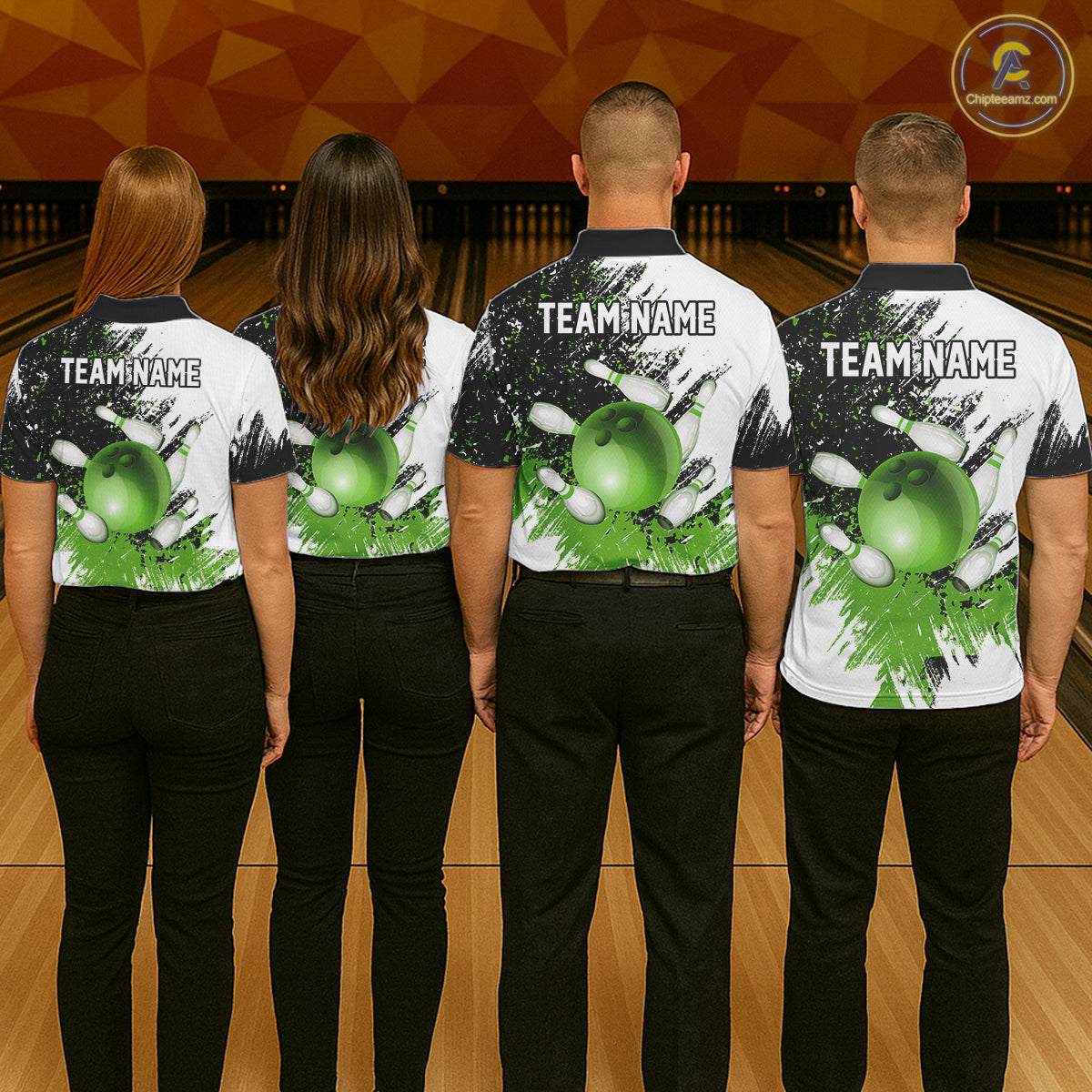 Black & White Men Bowling Polo, Quarter Zip Shirt Custom bowling jersey, mens bowling outfit | Green NQS11306