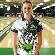 Load image into Gallery viewer, Black &amp; White Women Bowling Polo, 1/4 Zip Shirts Custom bowling jersey, girls bowling outfit | Green NQS11306