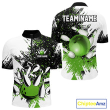 Load image into Gallery viewer, Black &amp; White Men Bowling Polo, Quarter Zip Shirt Custom bowling jersey, mens bowling outfit | Green NQS11306