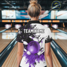 Load image into Gallery viewer, Black &amp; White Women Bowling Polo, 1/4 Zip Shirts Custom bowling jersey, girls bowling outfit | Purple NQS11307