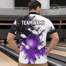 Load image into Gallery viewer, Black &amp; White Men Bowling Polo, Quarter Zip Shirt Custom bowling jersey, mens bowling outfit | Purple NQS11307