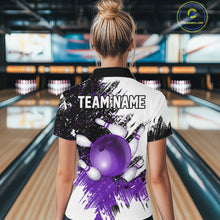 Load image into Gallery viewer, Black &amp; White Women Bowling Polo, 1/4 Zip Shirts Custom bowling jersey, girls bowling outfit | Purple NQS11307