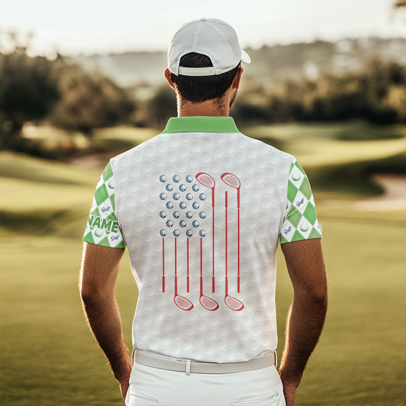 Green argyle pattern American flag white Men golf polo shirts custom patriotic gifts for golf lovers NQS9595