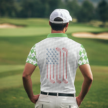 Load image into Gallery viewer, Green argyle pattern American flag white Men golf polo shirts custom patriotic gifts for golf lovers NQS9595