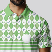 Load image into Gallery viewer, Green argyle pattern American flag white Men golf polo shirts custom patriotic gifts for golf lovers NQS9595