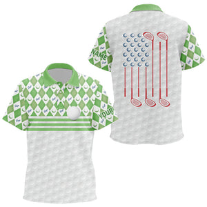 Green argyle pattern American flag white  Kid golf polo shirt custom patriotic gifts for golf lover NQS9595