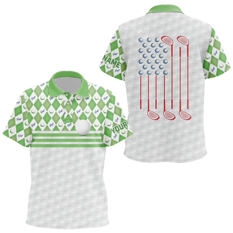 Green argyle pattern American flag white  Kid golf polo shirt custom patriotic gifts for golf lover NQS9595