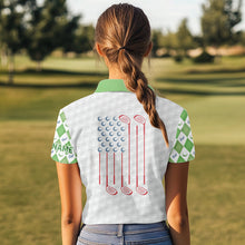 Load image into Gallery viewer, Green argyle pattern American flag white Women golf polo shirts custom patriotic gifts for golf lover NQS9595