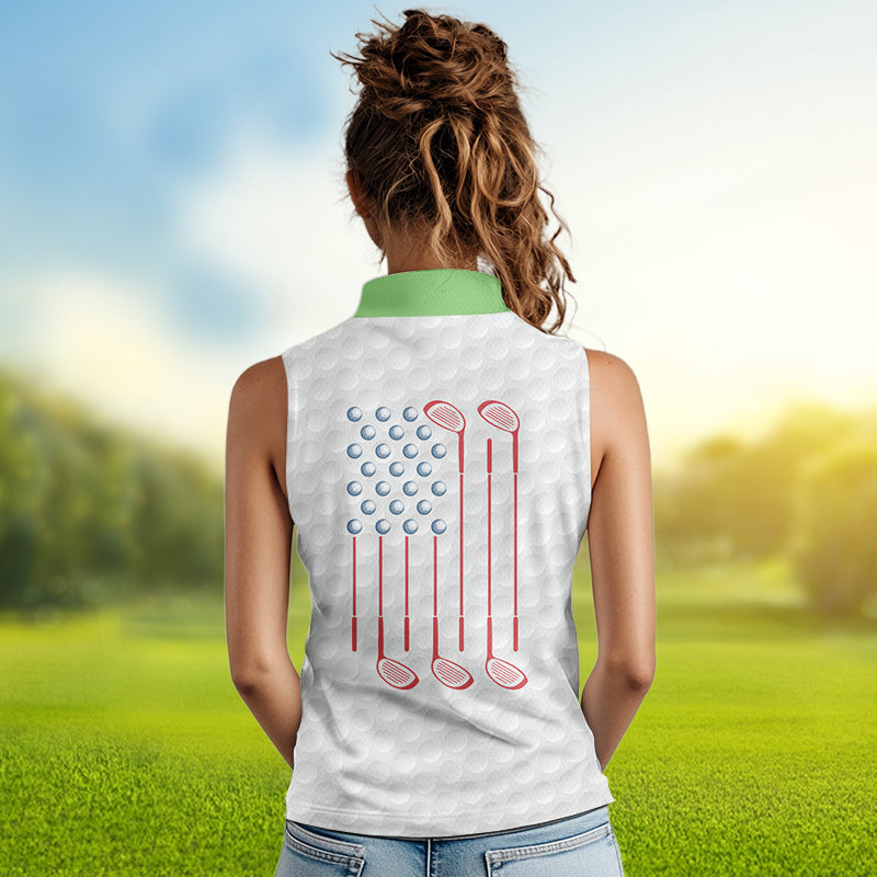Green argyle pattern American flag white Women sleeveless polos custom patriotic gifts for golf lovers NQS9595