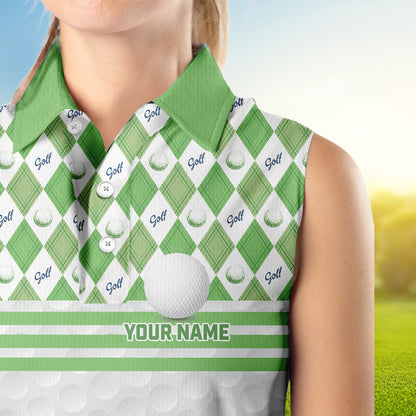 Green argyle pattern American flag white Women sleeveless polos custom patriotic gifts for golf lovers NQS9595