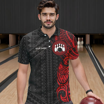 Black and Red Tribal pattern Mens Bowling Shirts Custom Bowling outfit men Team bowling league jersey NQS9738