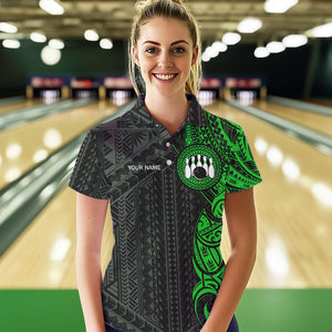 Black and Green Tribal pattern Womens Bowling Shirts Custom Bowling outfit ladies Team Bowling jerseys NQS9739, Women Short Sleeve Polo shirt / 4XL