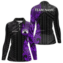 Load image into Gallery viewer, Black and Purple Tribal pattern Womens Bowling Shirts Custom Bowling outfit ladies Team bowling jersey NQS9740