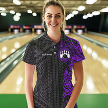 Load image into Gallery viewer, Black and Purple Tribal pattern Womens Bowling Shirts Custom Bowling outfit ladies Team bowling jersey NQS9740