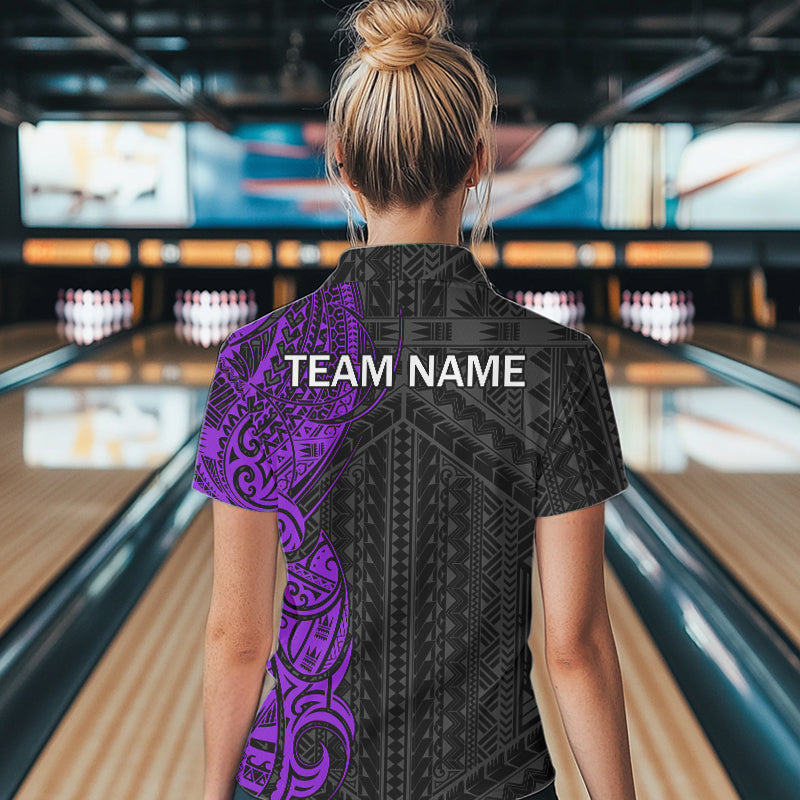 Black and Purple Tribal pattern Womens Bowling Shirts Custom Bowling outfit ladies Team bowling jersey NQS9740