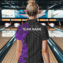 Load image into Gallery viewer, Black and Purple Tribal pattern Womens Bowling Shirts Custom Bowling outfit ladies Team bowling jersey NQS9740
