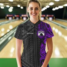 Load image into Gallery viewer, Black and Purple Tribal pattern Womens Bowling Shirts Custom Bowling outfit ladies Team bowling jersey NQS9740