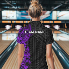 Load image into Gallery viewer, Black and Purple Tribal pattern Womens Bowling Shirts Custom Bowling outfit ladies Team bowling jersey NQS9740