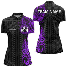Load image into Gallery viewer, Black and Purple Tribal pattern Womens Bowling Shirts Custom Bowling outfit ladies Team bowling jersey NQS9740