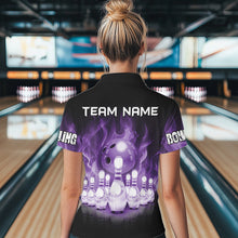 Load image into Gallery viewer, Black And Purple Flame Bowling ball pins Custom Bowling Shirts For Women, Bowling Team Shirt NQS9741