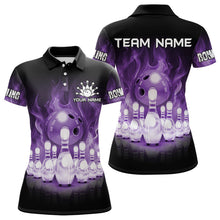 Load image into Gallery viewer, Black And Purple Flame Bowling ball pins Custom Bowling Shirts For Women, Bowling Team Shirt NQS9741