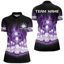 Load image into Gallery viewer, Black And Purple Flame Bowling ball pins Custom Bowling Shirts For Women, Bowling Team Shirt NQS9741