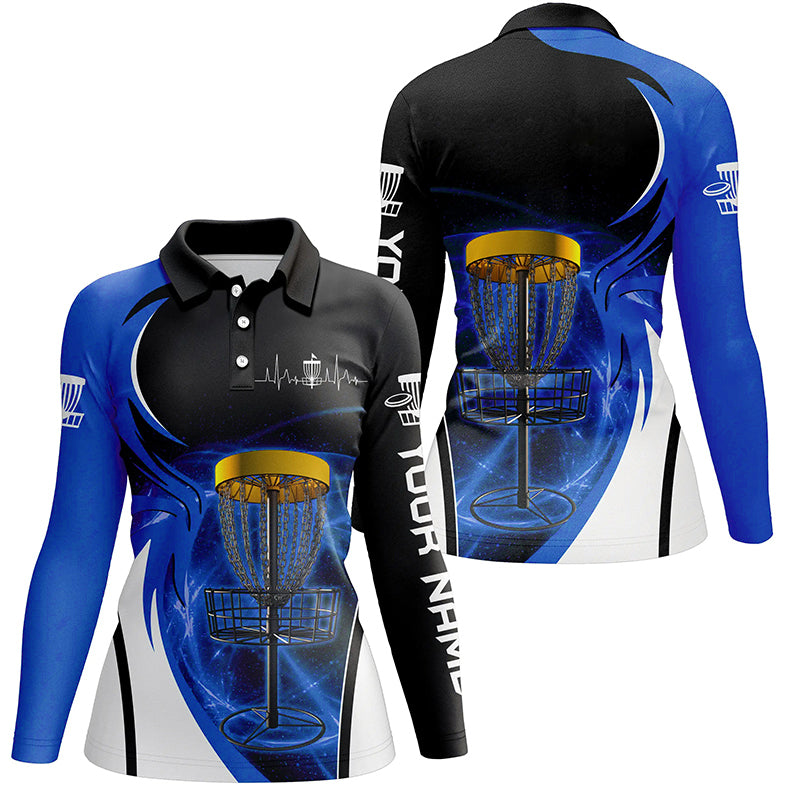 Womens disc golf polo shirt custom disc golf basket, personalized disc golf gifts | Blue NQS5312
