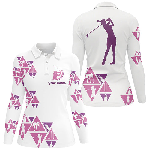 White and pink triangle pattern Womens golf polo shirts custom ladies golf tops NQS5316