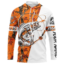 Load image into Gallery viewer, Largemouth bass fishing tattoo orange camo Customize name long sleeves fishing shirts NQS1862