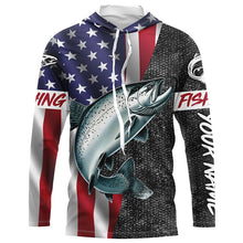 Load image into Gallery viewer, American Flag Salmon Fishing Custom long sleeve performance Fishing Shirts, Salmon Fishing jerseys NQS7883