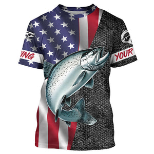 American Flag Salmon Fishing Custom long sleeve performance Fishing Shirts, Salmon Fishing jerseys NQS7883