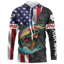 Load image into Gallery viewer, American Flag Rainbow trout Fishing Custom long sleeve performance Fishing Shirt, Trout Fishing jersey NQS7884