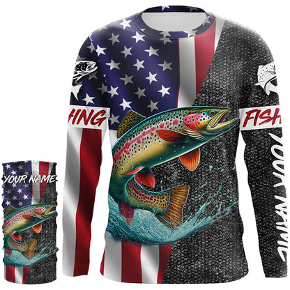 American Flag Rainbow trout Fishing Custom long sleeve performance Fishing Shirt, Trout Fishing jersey NQS7884