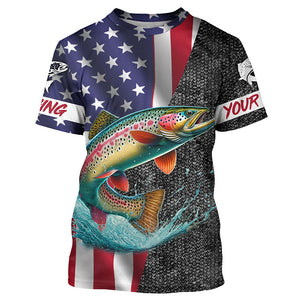 American Flag Rainbow trout Fishing Custom long sleeve performance Fishing Shirt, Trout Fishing jersey NQS7884