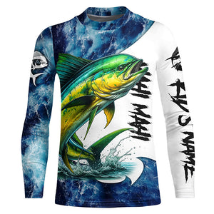 Mahi Mahi Fishing blue ocean sea wave camo Custom long sleeve performance fishing jerseys shirts NQS7886