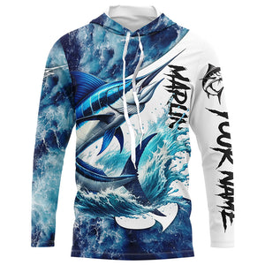 Marlin Fishing blue ocean sea wave camo Custom long sleeve performance fishing jerseys shirts NQS7887