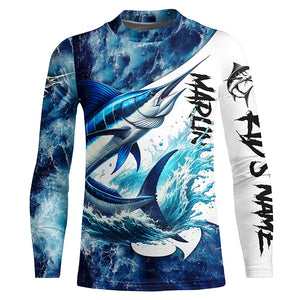 Marlin Fishing blue ocean sea wave camo Custom long sleeve performance fishing jerseys shirts NQS7887