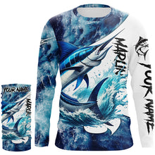 Load image into Gallery viewer, Marlin Fishing blue ocean sea wave camo Custom long sleeve performance fishing jerseys shirts NQS7887