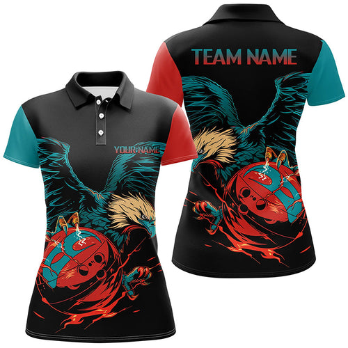 Personalized Retro Eagle Bowling Polo, 1/4 Zip Shirt for Women, Custom Team's Name Cool Bowler Jerseys NQS7892