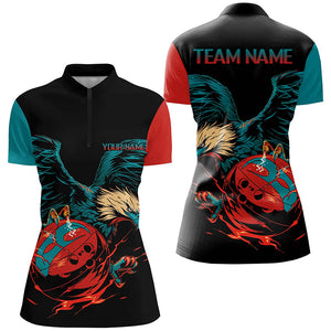 Personalized Retro Eagle Bowling Polo, 1/4 Zip Shirt for Women, Custom Team's Name Cool Bowler Jerseys NQS7892