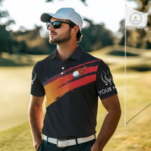 Load image into Gallery viewer, Black and Orange gradient flame golf ball Men golf polo shirts custom mens golf clothes, golfer gifts NQS10168