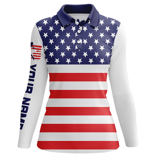 Womens golf polo shirts American flag patriotic custom name ladies golf tops, golfing gifts NQS6005
