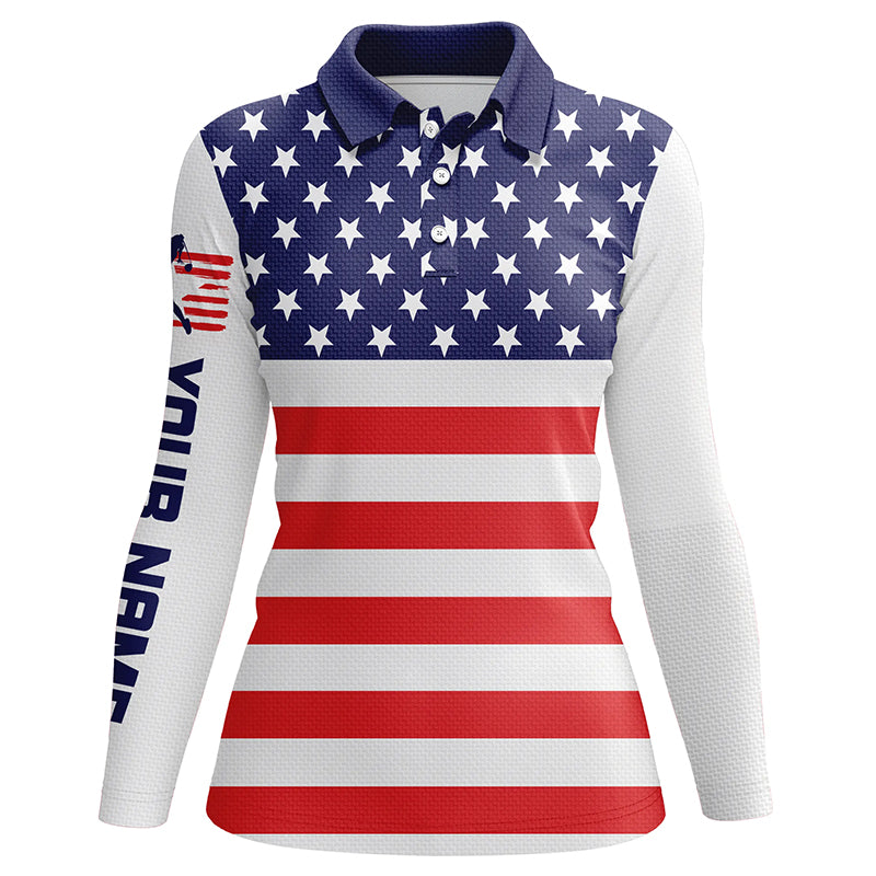 Womens golf polo shirts American flag patriotic custom name ladies golf tops, golfing gifts NQS6005